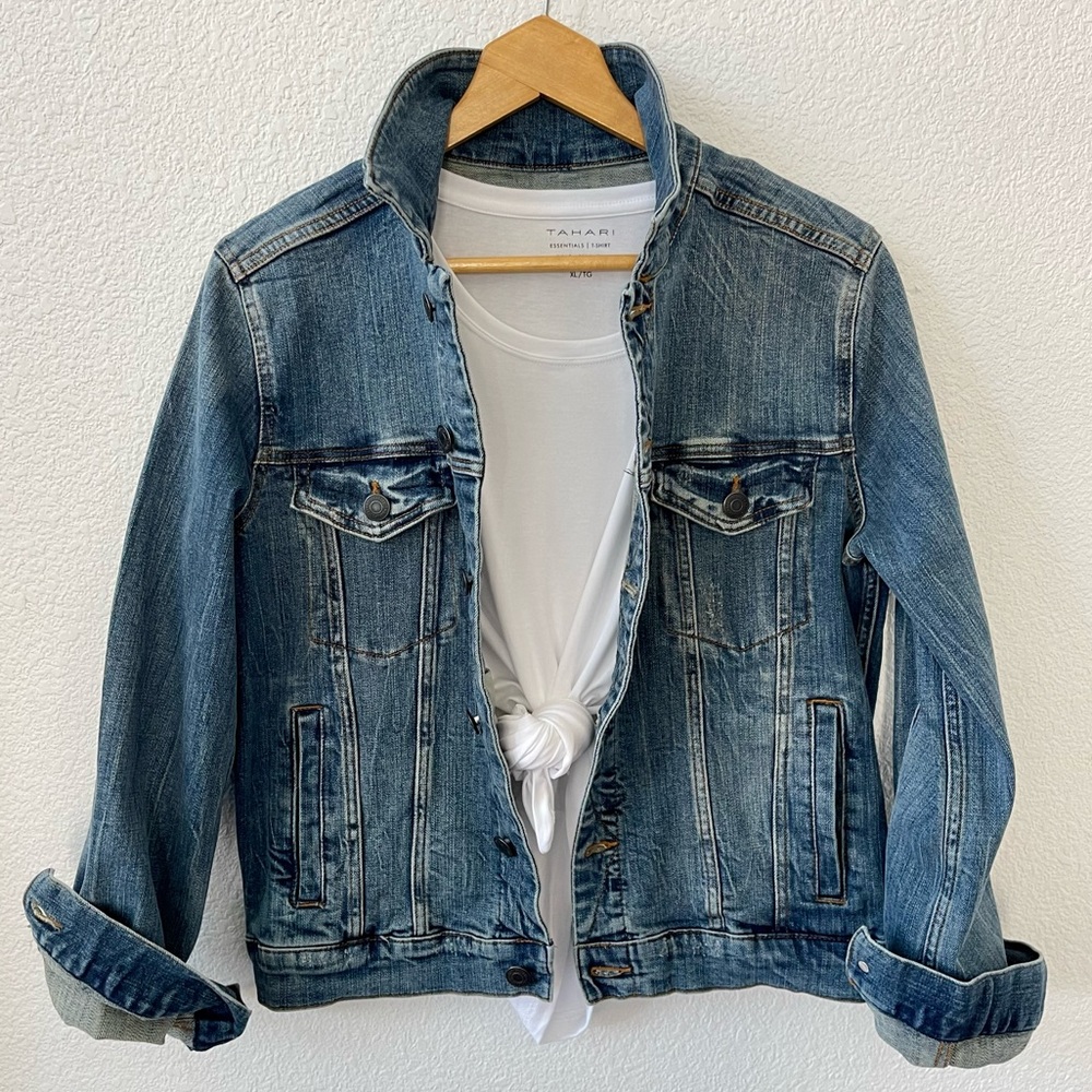 Aeropostale Stretch Denim Trucker Jacket Distressed Medium Wash Men Size Small